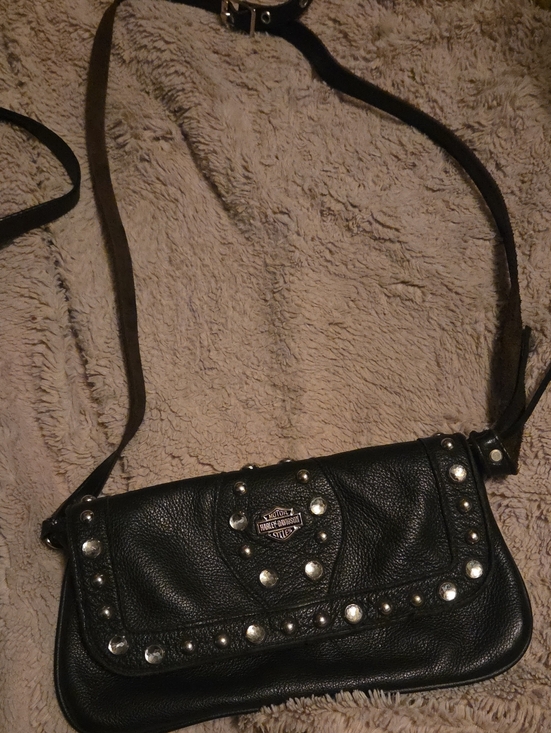 Harley-Davidson Handbags - Harley-Davidson Black Leather Studded Crossbody Bag